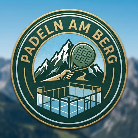Wappen von Padeln am Berg vor Bergpanorama (KI-generierte Illustration)